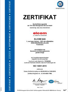 certificate ISO 14001